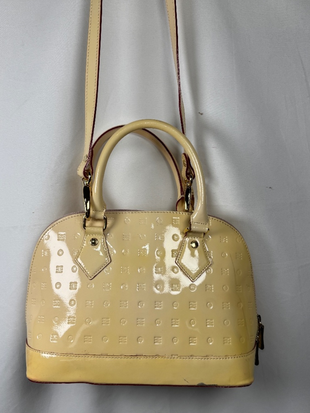 Arcadia Cream Embossed Patent Leather Satchel Bag Made in Italy